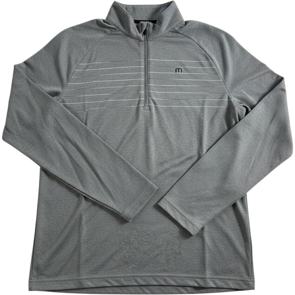 TravisMathew Mens XL Gray Striped 1/4 Zip Pullover Golf Sweater RN123280